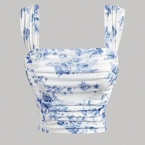 SHEIN Blue and White Floral Top